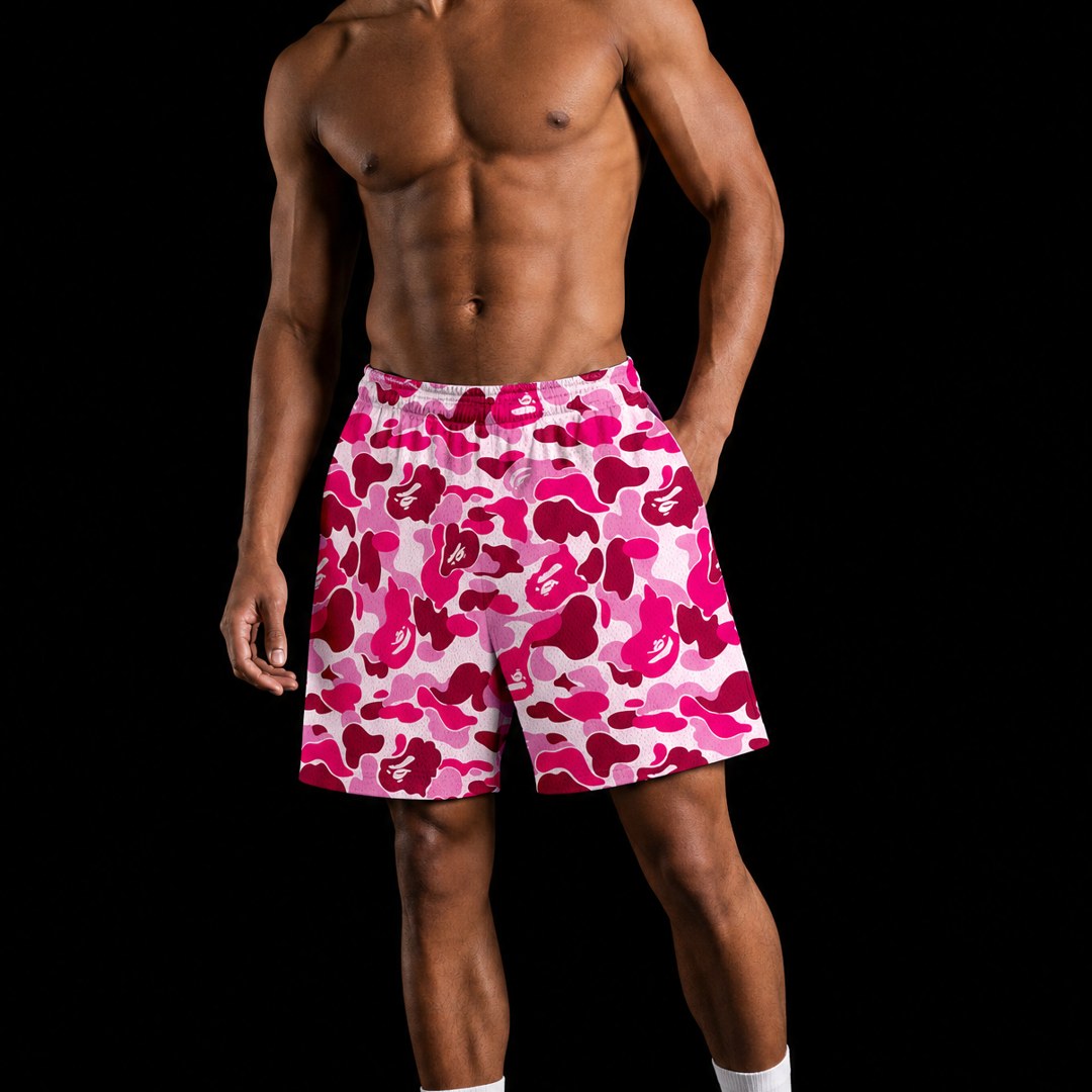 PINK CAMO JUNGLE MESH SHORTS
