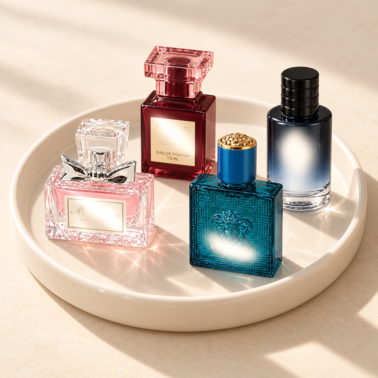 A curated arrangement of miniature fragrances