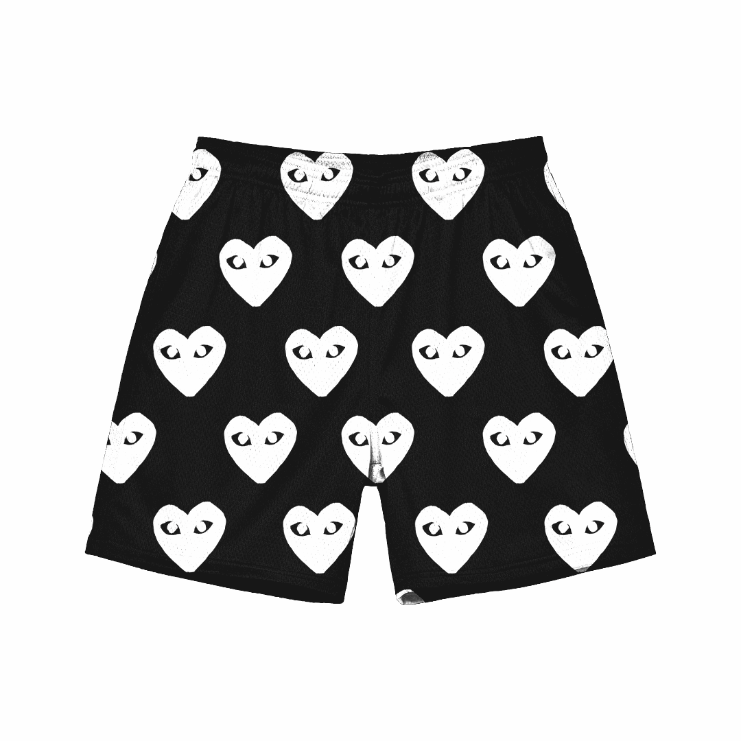 SMILE HEARTS BLACK MESH SHORTS