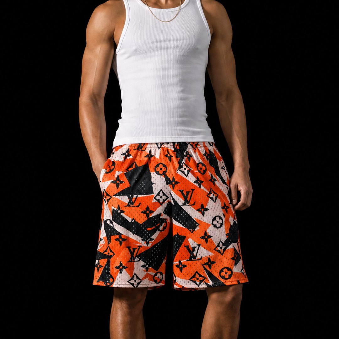 ORANGE MONO MESH SHORTS