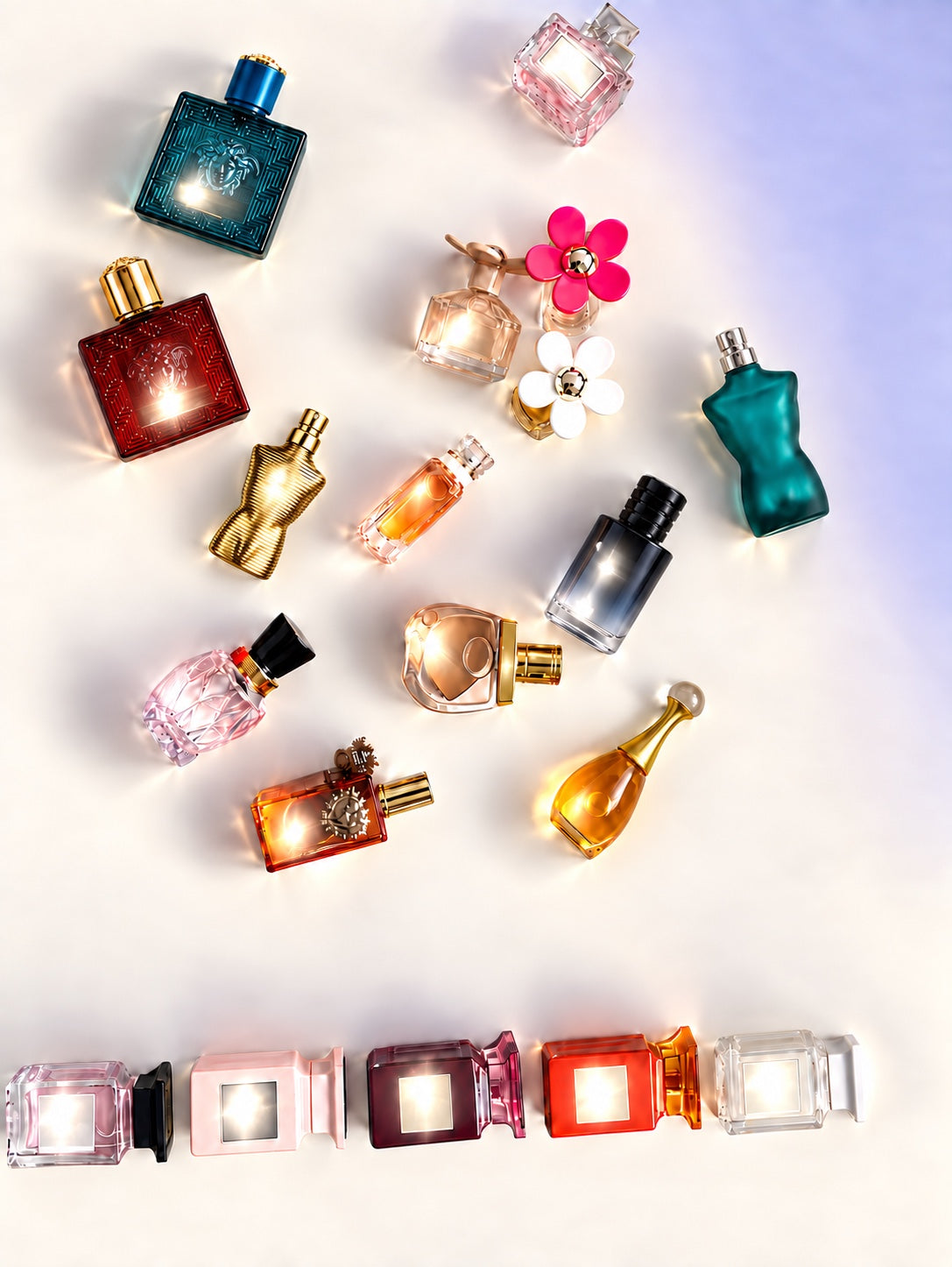 A curated arrangement of miniature fragrance bottles